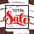 Giant sales and discount banners on brick wall